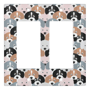 Cute Puppy Dogs Pink Black Illustration Light Switch Cover