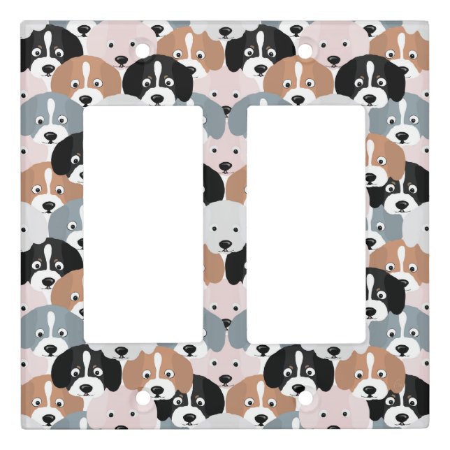 Cute Puppy Dogs Pink Black Illustration Light Switch Cover (Front)