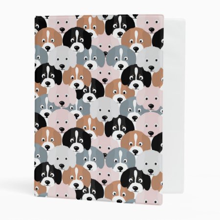 Cute Puppy Dogs Pink Black Illustration Mini Binder