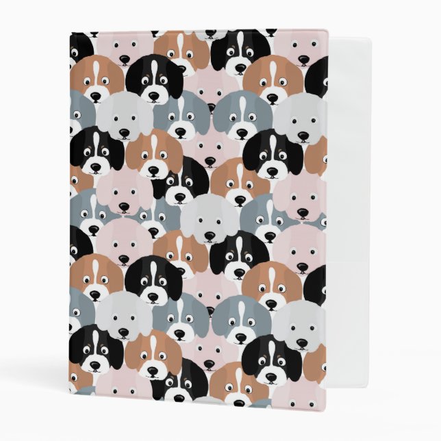Cute Puppy Dogs Pink Black Illustration Mini Binder (Front/Inside)