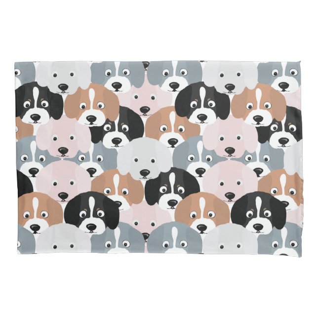 Cute Puppy Dogs Pink Black Illustration Pillow Case (Front)