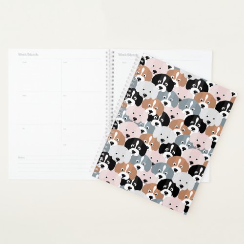 Cute Puppy Dogs Pink Black Illustration Planner