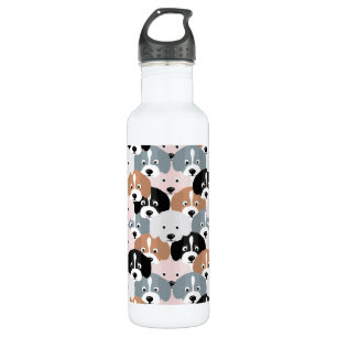 Cute Puppy Dogs Pink Black Illustration Stainless Steel Water Bottle