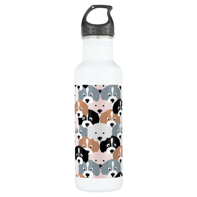 Cute Puppy Dogs Pink Black Illustration Stainless Steel Water Bottle (Front)