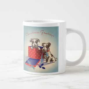 Cute Puppy Dogs, Vintage Christmas Greetings Large Coffee Mug