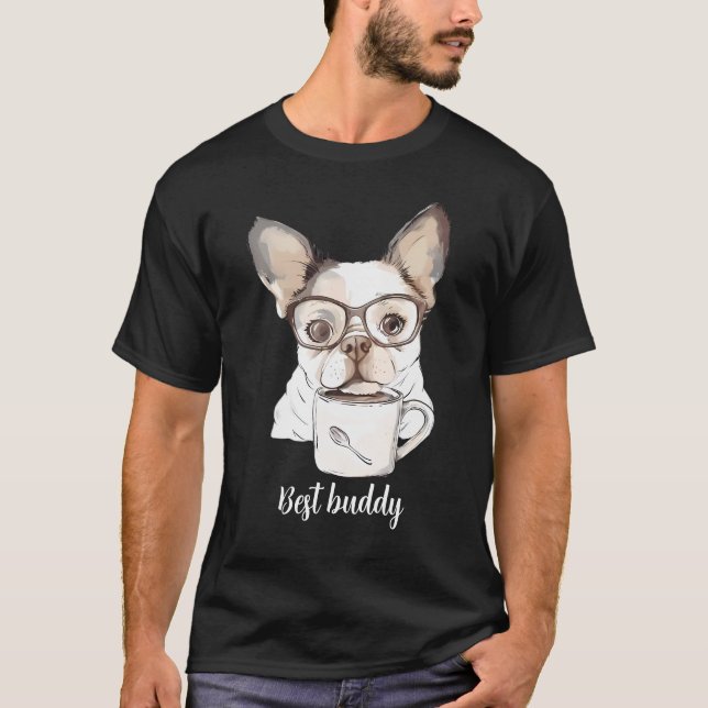 Cute puppy drinking coffee T-Shirt (Front)