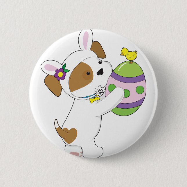 Cute Puppy Easter Egg Pinback Button (Front)