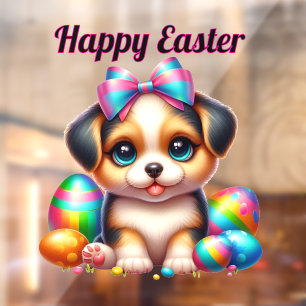 Cute Puppy Easter Eggs Spring Holiday Art Window Cling