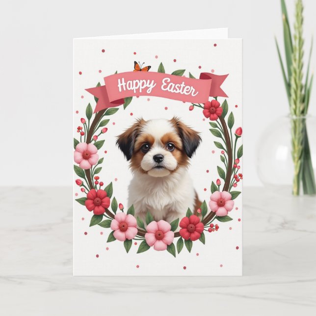 Cute Puppy Easter Holiday Card (Front)