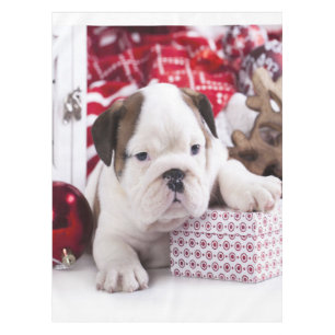 Cute Puppy English Bulldog Funny Christmas Tablecloth