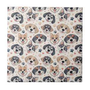 Cute Puppy Face Pattern Kids Design for Dog Lovers Ceramic Tile