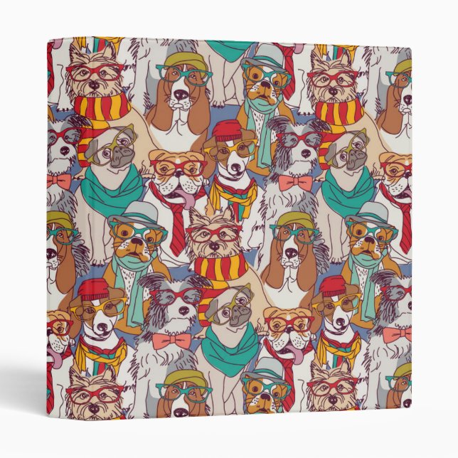 Cute Puppy Fashion Pattern 3 Ring Binder (Front/Spine)