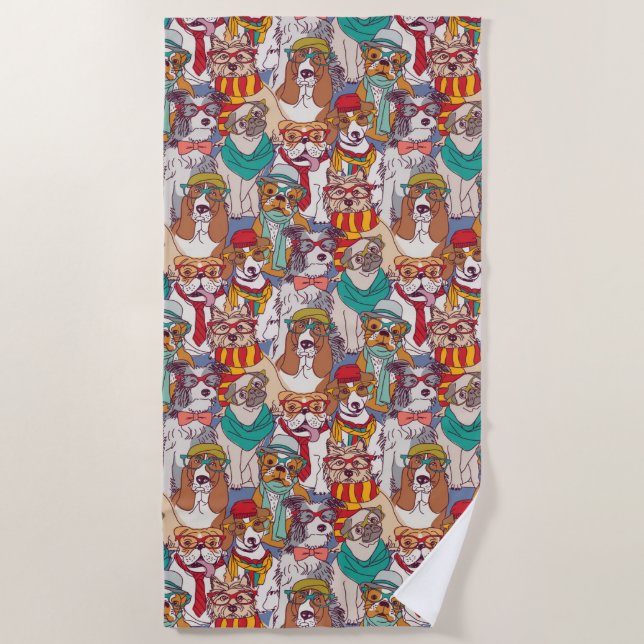 Cute Puppy Fashion Pattern Beach Towel (Front)