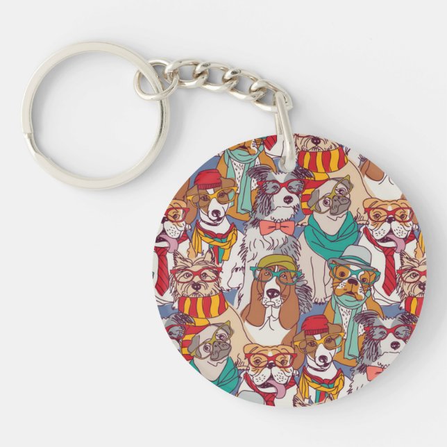 Cute Puppy Fashion Pattern Keychain (Front)