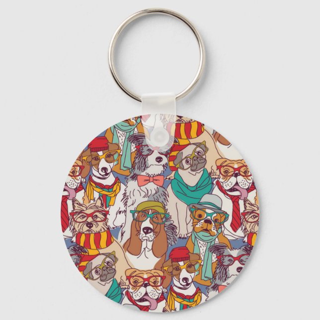 Cute Puppy Fashion Pattern Keychain (Front)