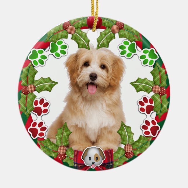 Cute Puppy First Christmas Ceramic Ornament (Front)
