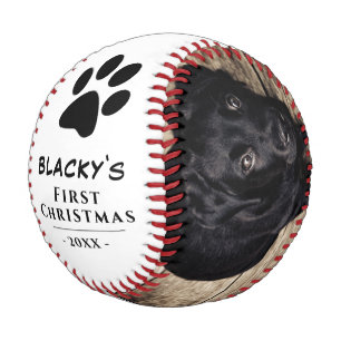 Cute Puppy First Christmas Dog Paw Photo Collage Baseball