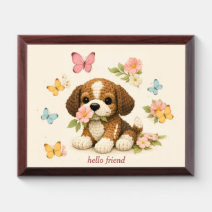 Cute Puppy Floral Butterfly Poster Award Plaque