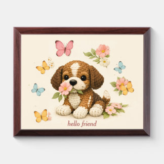 Cute Puppy Floral Butterfly Poster Award Plaque