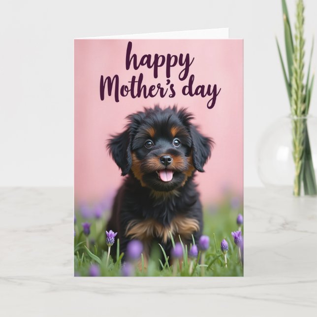 Cute Puppy Floral Mothers Card (Front)