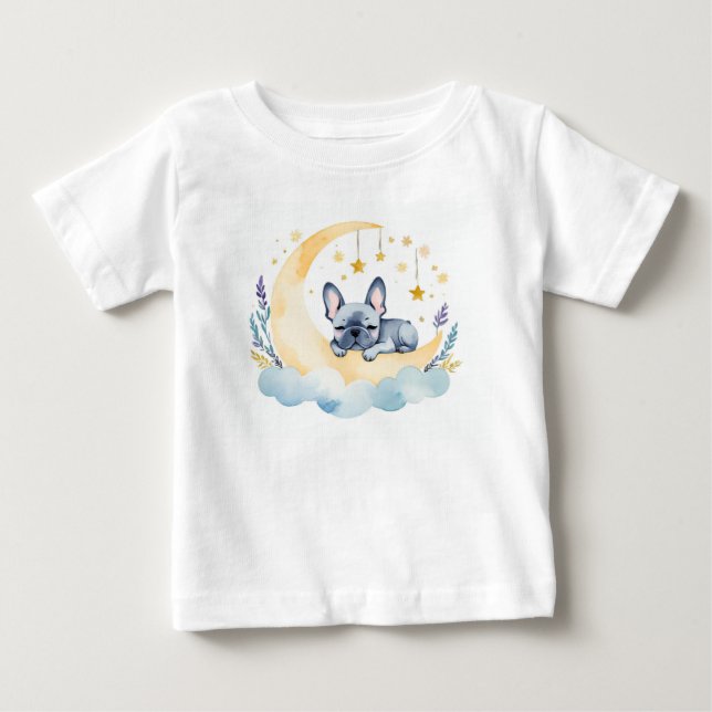 Cute Puppy French Bulldog on the Moon – Baby T-Shirt (Front)