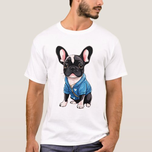 cute puppy french bulldog wear cute clothes drawi T_Shirt