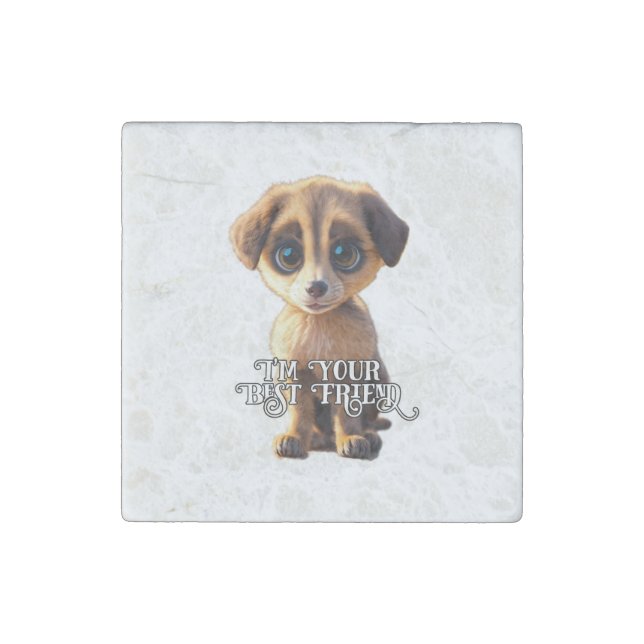 Cute puppy friend  stone magnet (Front)