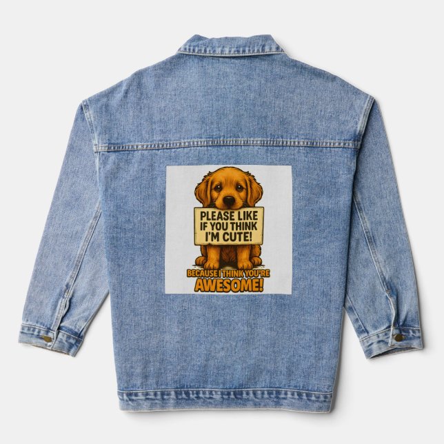 Cute Puppy, Funny Dog Lover Quote Denim Jacket (Back)