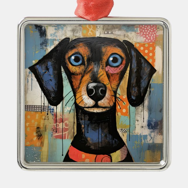 Cute Puppy Funny Dog Mixed Media Animal Pet Metal Ornament (Front)