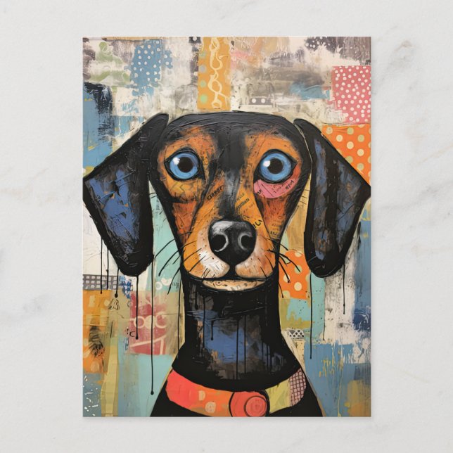 Cute Puppy Funny Dog Mixed Media Animal Pet Postcard (Front)