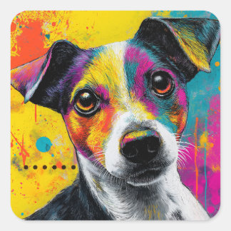 Cute Puppy Funny Dog Mixed Media Animal Pet Square Sticker