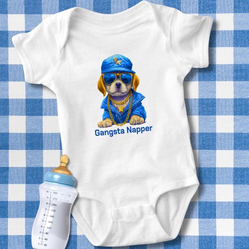 Cute Puppy Gangsta Napper Baby Bodysuit