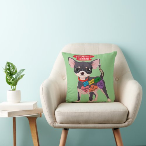 Cute Puppy Gift Anatomy Of A Chihuahua  Throw Pillow