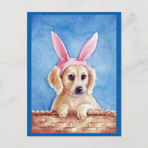 Cute puppy golden retriever bunny ears postcard