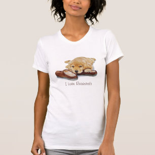 cute puppy golden retriever cuddling slippers art T-Shirt
