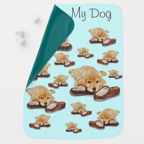 cute puppy golden retriever cuddling slippers dog baby blanket