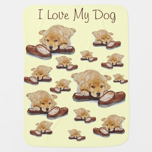 cute puppy golden retriever cuddling slippers dog baby blanket