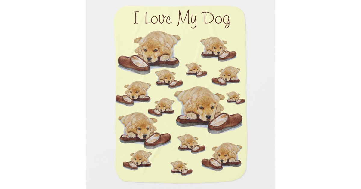 Cute Puppy Golden Retriever Cuddling Slippers Dog Baby Blanket Zazzle Com
