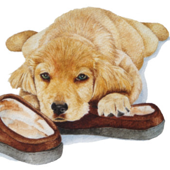 Cute Puppy Golden Retriever Cuddling Slippers Large Tote Bag by artoriginals at Zazzle