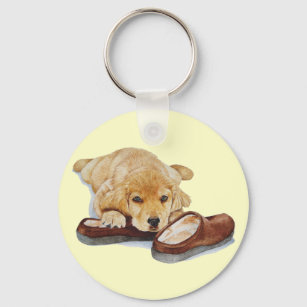 cute puppy golden retriever dog cuddling slippers keychain