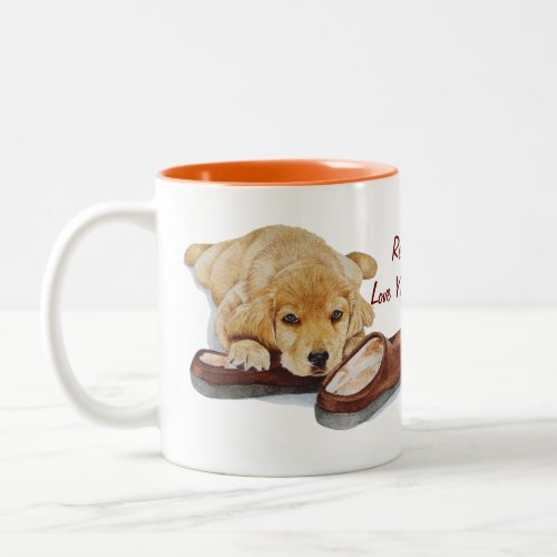 cute puppy golden retriever portrait art slogan Two_Tone coffee mug
