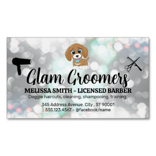 Cute Puppy   Hair Grooming Tools   Bokeh Business Card Magnet