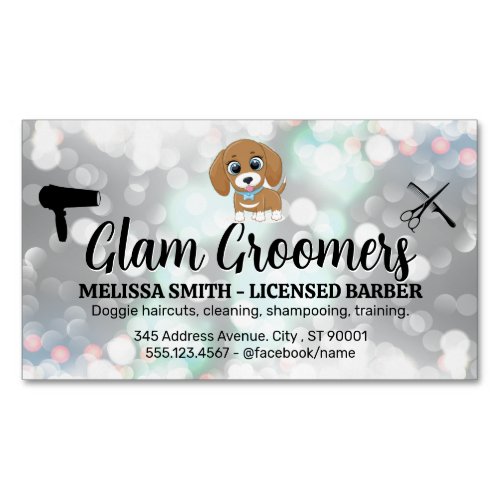 Cute Puppy  Hair Grooming Tools  Bokeh Business Card Magnet