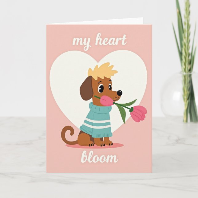 Cute Puppy Heart Bloom Card (Front)