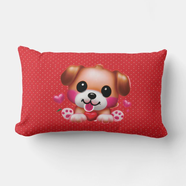 Cute Puppy Heart Knit  Valentine Throw Pillow (Front)