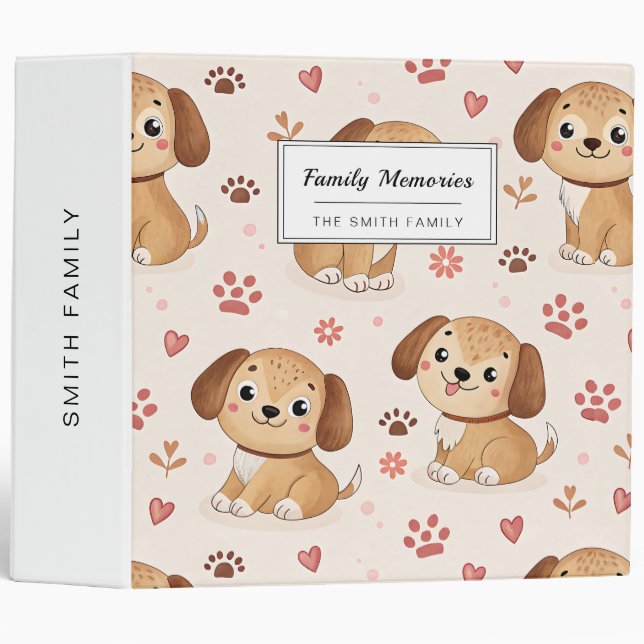 Cute Puppy Hearts Watercolor Pattern (1) 3 Ring Binder (Front/Spine)