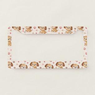 Cute Puppy Hearts Watercolor Pattern (1) License Plate Frame