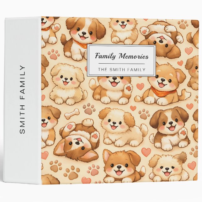 Cute Puppy Hearts Watercolor Pattern (2) 3 Ring Binder (Front/Spine)