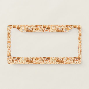 Cute Puppy Hearts Watercolor Pattern (2) License Plate Frame