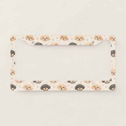 Cute Puppy Hearts Watercolor Pattern (3) License Plate Frame